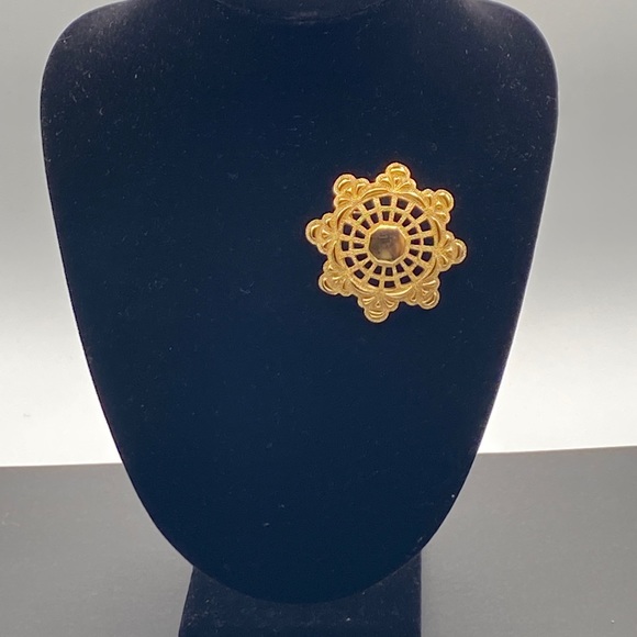 Gold Plated Artist Signed Christian Dior Textured Circular Disc Net Brooch 1980 - Picture 1 of 6